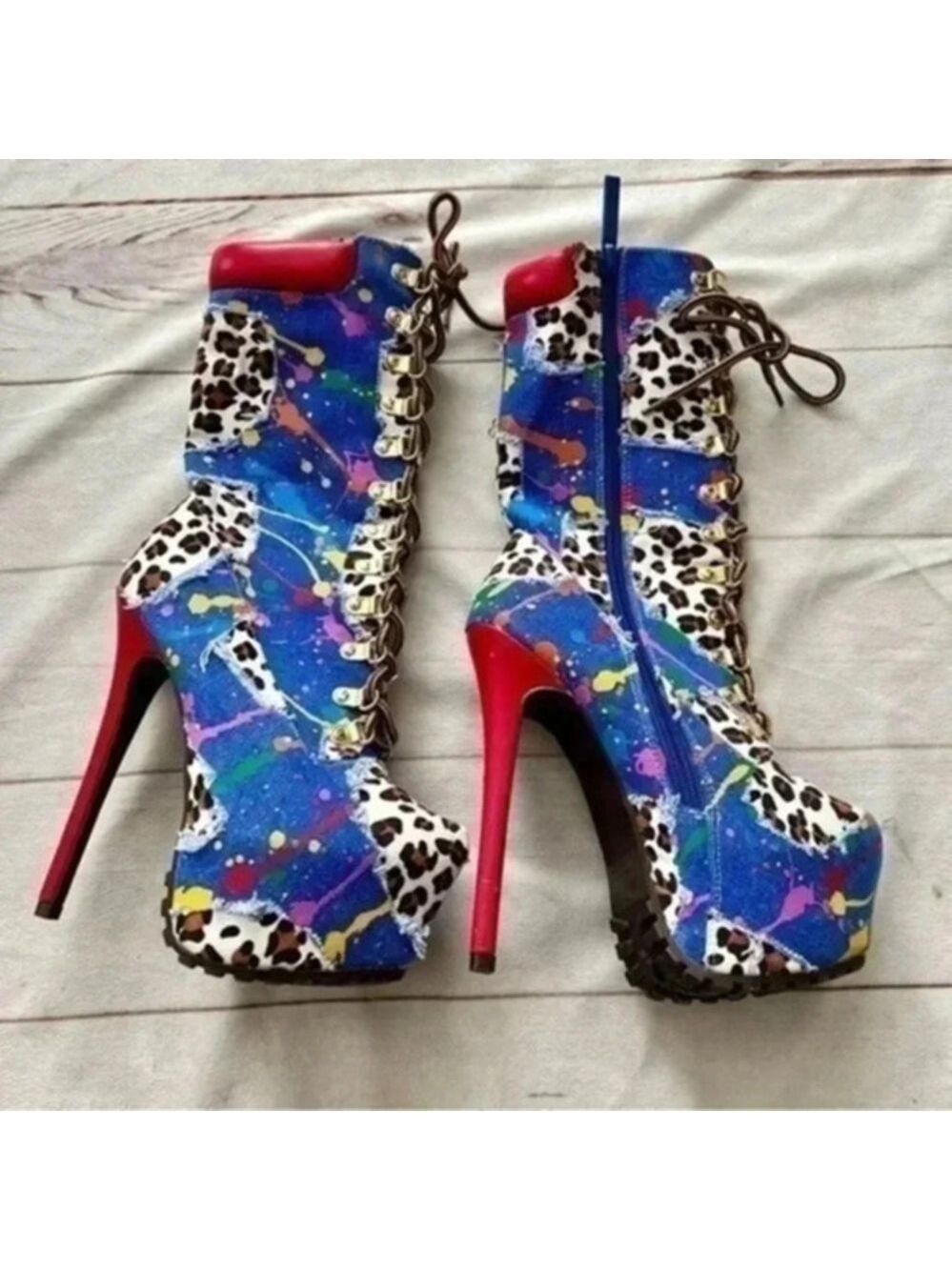 Alba Women LaceUp Lug Stiletto Zip Up Closure Platform Bootie Streetwear Exotic